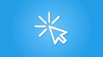 cursor arrow, click 3d realistic line icon. Vector top view illustration. color pictogram isolated on blue background