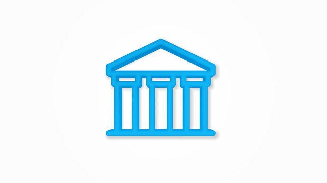 public bank building, university or museum, classic greek architecture 3d realistic line icon. Vector top view illustration. color pictogram isolated on white background