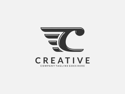 logotype letter C linked wing . Alphabet logotype vector design