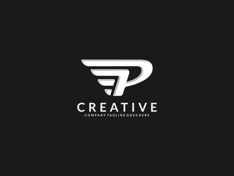 logotype letter P linked wing . Alphabet logotype vector design