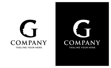 Letter G and people head logo design can be used for any company. on a black and white background.
