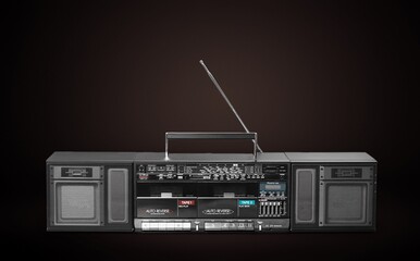 Fototapeta premium Retro vintage portable stereo cassette recorder from 80s on a background.