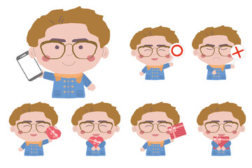 コート姿の若い男性　上半身　イラストセット