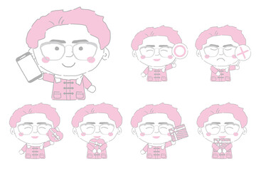 若い　男性　上半身　イラストセット　シンプルカラー