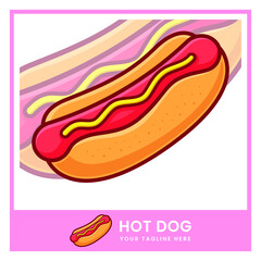 Vector hotdog, fast food illustration, junk-food illustration.