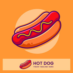 Vector hotdog, fast food illustration, junk-food illustration.