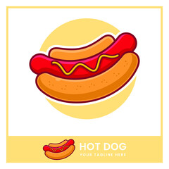Vector hotdog, fast food illustration, junk-food illustration.