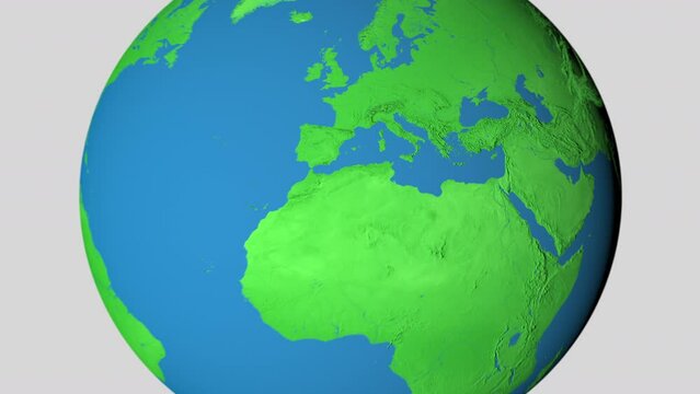 Seamless looping animation of the earth zooming in to the 3d map of Albania with the capital and the biggest cites in 4K resolution