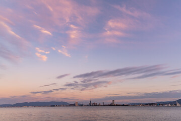 福岡市百道浜の能古島からの夕景