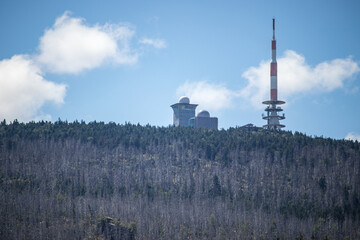mountain clouds sky forest Brockengarten Brocken Harz Germany