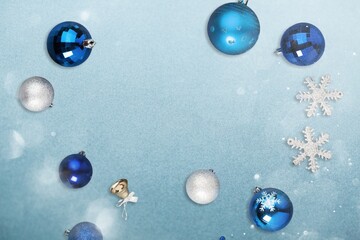 Vintage Christmas background with decorations and balls. Retro style Christmas postcard template.