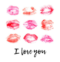 Hand drawn fashion illustration lipstick kiss. Female seamless pattern with red lips. Romantic background