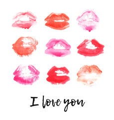 Hand drawn fashion illustration lipstick kiss. Female seamless pattern with red lips. Romantic background
