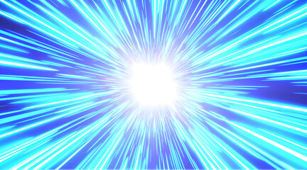 放射状の光。輝き。インターネットや通信のイメージ。ワープ。スピード感。
