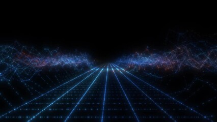 Glow digital landscape with particles. Digital technology concept