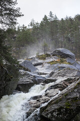 waterfall river in the mountains Rullestad Norway