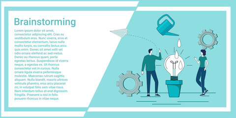 Brainstorming.People confer and come up with new business ideas.startup and new projects.An illustration in the style of a green landing page.