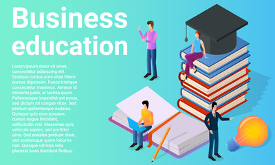 Business education.Professional development of new employees.Online courses for businessmen.Poster in business style.Flat vector illustration.