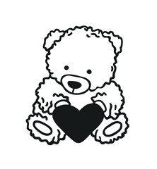 Hand drawn Fashion Illustration Romantic bear isolated on white background. Creative ink art work. Actual vector drawing of Holiday things. Happy Valentine's Day set