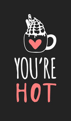 Hand drawn Fashion Illustration Romantic object and quote. Creative ink art work. Actual vector drawing of Holiday things. Happy Valentine's Day set and text