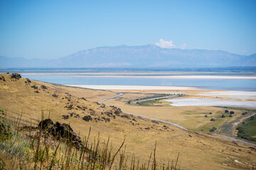 An overlooking view of nature in Antelope Island State Park, Utah