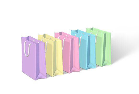 3d rendering image of colorful pastel shopping bags.