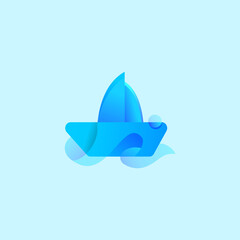 boat logo icon.  Modern and minimalist design. gradation style logo. vector template, isolated on blue background