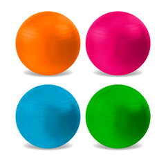 Realistic Detailed 3d Different Color Pilates Ball Fitball Set Isolated on a White Background. Vector illustration of Sport Balls