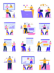 Work From Home Illustration Pack, Illustration pack of Work from home concept Isolated.