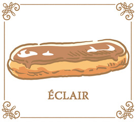 エクレア。手書き風スイーツ。ベクターイラスト素材