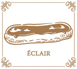 エクレア。手書き風スイーツ。ベクターイラスト素材