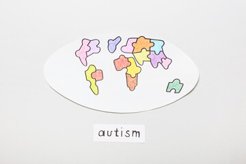 Drawn world map and word AUTISM on light background