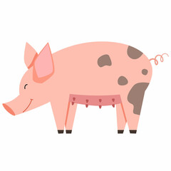 Vector illustration of a pink pig in a flat style isolated on a white background.