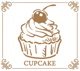 カップケーキ。手書き風スイーツ。ベクターイラスト素材