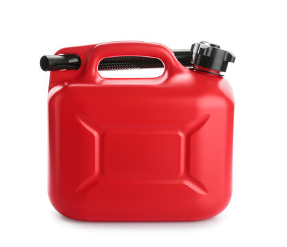 Plastic canister with rubber nozzle on white background