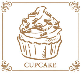 カップケーキ。手書き風スイーツ。ベクターイラスト素材