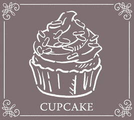 カップケーキ。手書き風スイーツ。ベクターイラスト素材