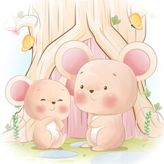 Cute mother and little mouse illustration