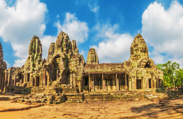 The ancient Bayon ruins at the Angkor Wat temple complex, Cambodia