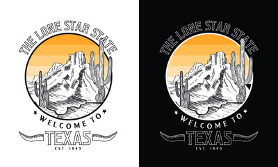 Texas Desert Vibes. Adventure is here. The Lone Star State Vector Illustration Artwork