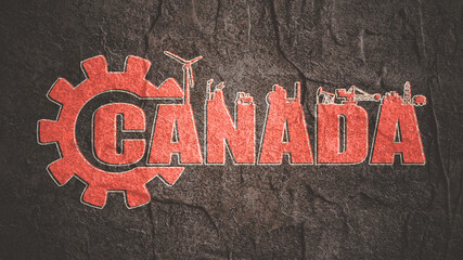 Gear with energy and power industrial icons and Canada country name.