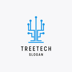 Tree tech logo icon flat design template 