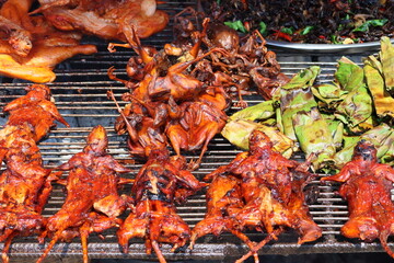 Cambodia. Grill near the road. In the province of Battambang, you can find rice rats that are...