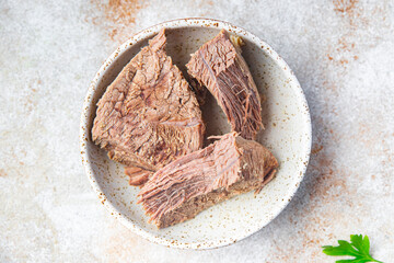 piece of boiled meat beef or veal fresh portion dietary healthy meal food diet still life snack on the table copy space food background rustic 