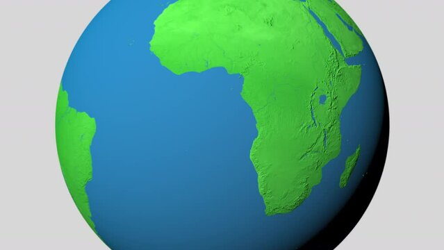 Seamless looping animation of the earth zooming in to the 3d map of Angola with the capital and the biggest cites in 4K resolution