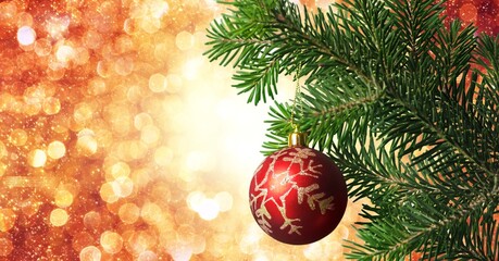 Obraz na płótnie Canvas Christmas ball on the Christmas tree surrounded by festive lights.