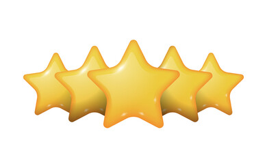 five star 3d cute illustration concept for review, rating, feedback, champion award