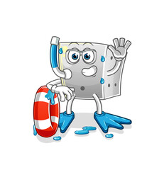 dice swimmer with buoy mascot. cartoon vector