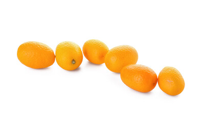 Tasty kumquat fruits on white background