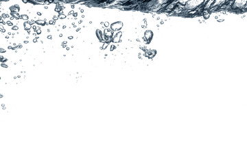 Clear water with air bubbles on white background